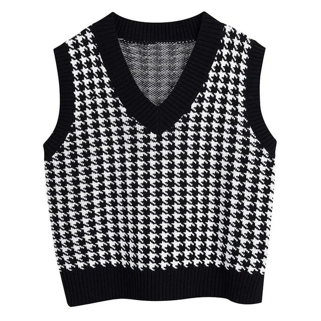 EGNMCR Cardigans pour Femmes, Chandails pour Femmes Chandail Décontracté à Col en V pour Femme Chandail Sans Manches à Col en V à Enfiler Couleur Contrastée Gilet pour Femme Chandail pour Femme