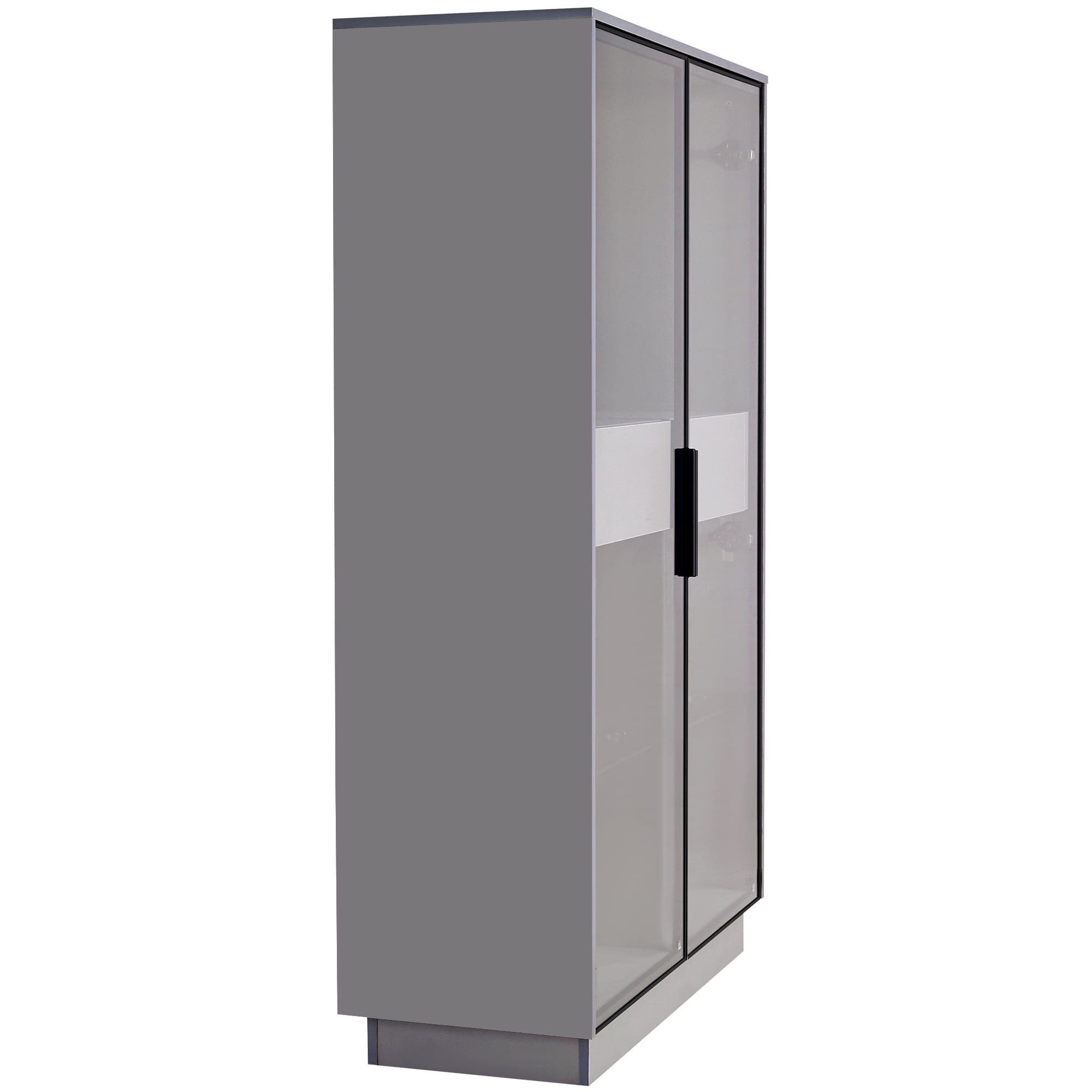 Euroco Modern Narrow LED Glass Display Cabinet with 2 Adjustable Shelves and Storage Drawers, Tempered Glass Doors, 21.6” Wide Showcase