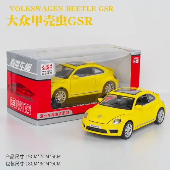 1:32 Volkswagen Beetle GSR Car Model Pull Back Alloy Discast Street Metal Business Cars Model Children Toy A134 yellow boxed