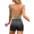thumbnail image 3 of INSPIRE CHIC Leopard Print Tops for Women's Boat Neck Backless Slim Fit T-Shirt Crop Top M Brown, 3 of 6