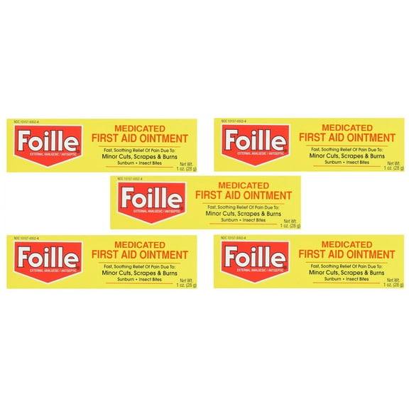 5 Pack - Foille Medicated First Aid Ointment with Benzocaine 5.0% Tube - 1 Oz