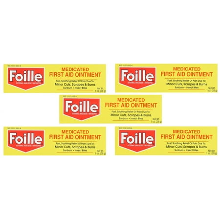 5 Pack - Foille Medicated First Aid Ointment with Benzocaine 5.0% Tube - 1 Oz