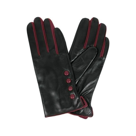 Karla Hanson Women's Deluxe Leather Touch Screen Gloves with Buttons - Burgundy - XS