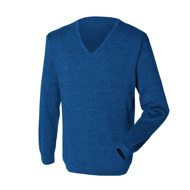 Henbury - Jersey/Sweater cuello pico punto 12 gauge Fine punto hombre caballero (Azul)