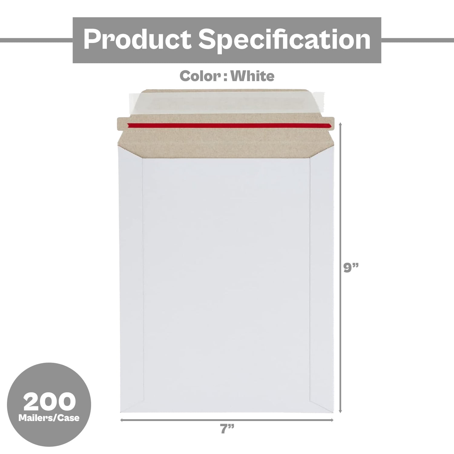SSBM Rigid White Kraft Cardboard Mailers, 7" x 9" 200 Pcs with Tear Strip. Self Seal Shipping Mailing Envelopes 200 Count