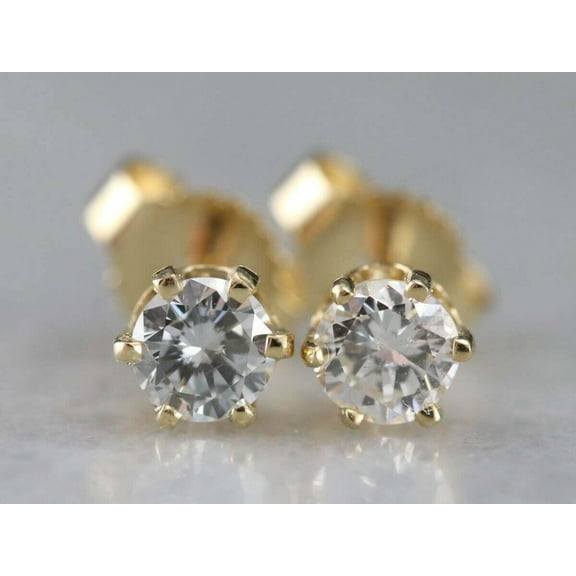 1Ct Round Cut Lab Created Diamond Stud Earrings 14k Yellow Gold Plated Sterling Silver