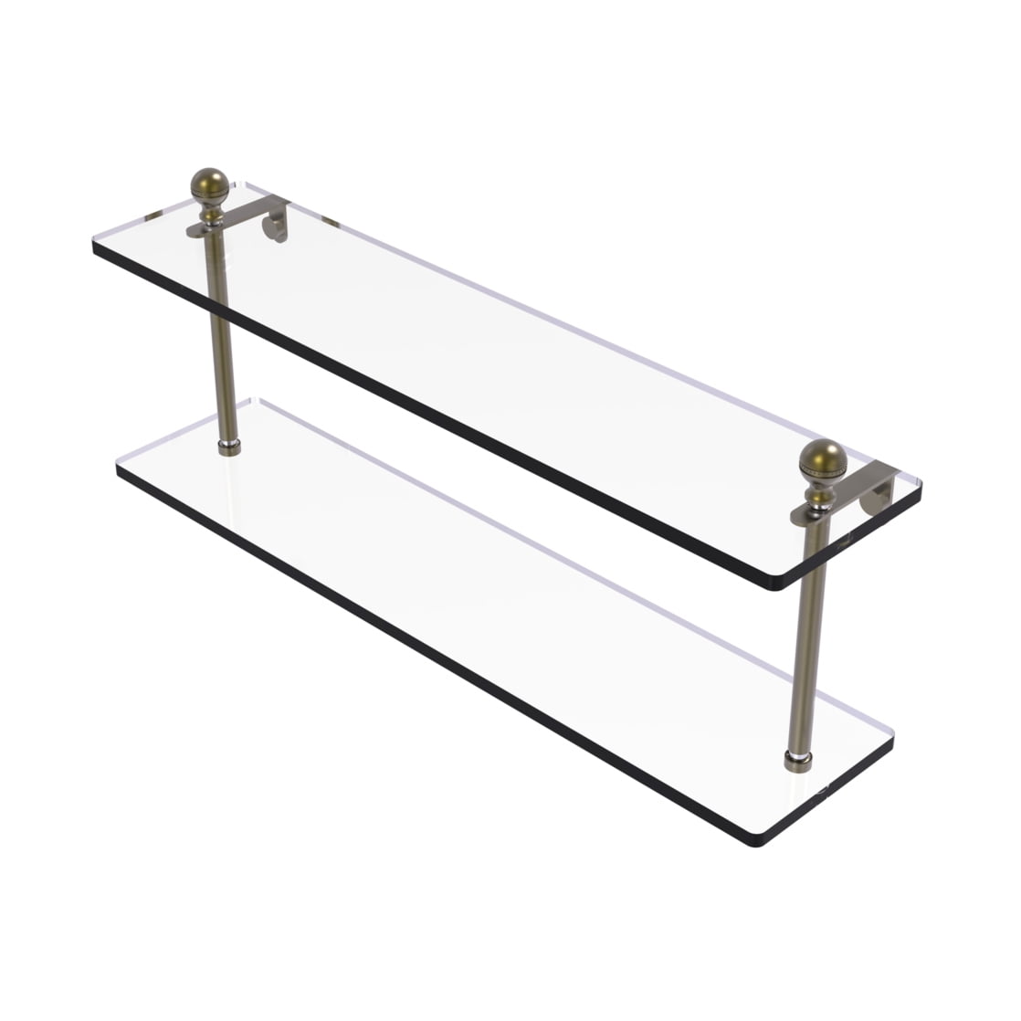 Mambo Collection 22in Two Tiered Glass Shelf in Antique Brass