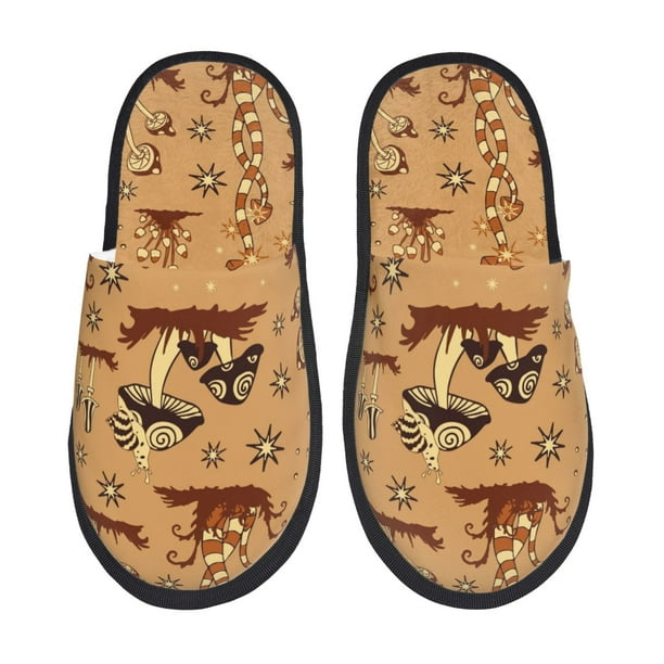 Balery Brown Mushrooms Pantuflas de Casa de Felpa Silenciosas con Diseño Estampado, Zapatillas Cómodas Antideslizantes de Algodón para Interior-Medium