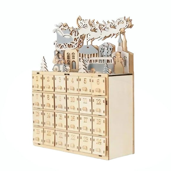Natural Wood Christmas Countdowns Calendar With 24 Compartments For Daily Surprises
