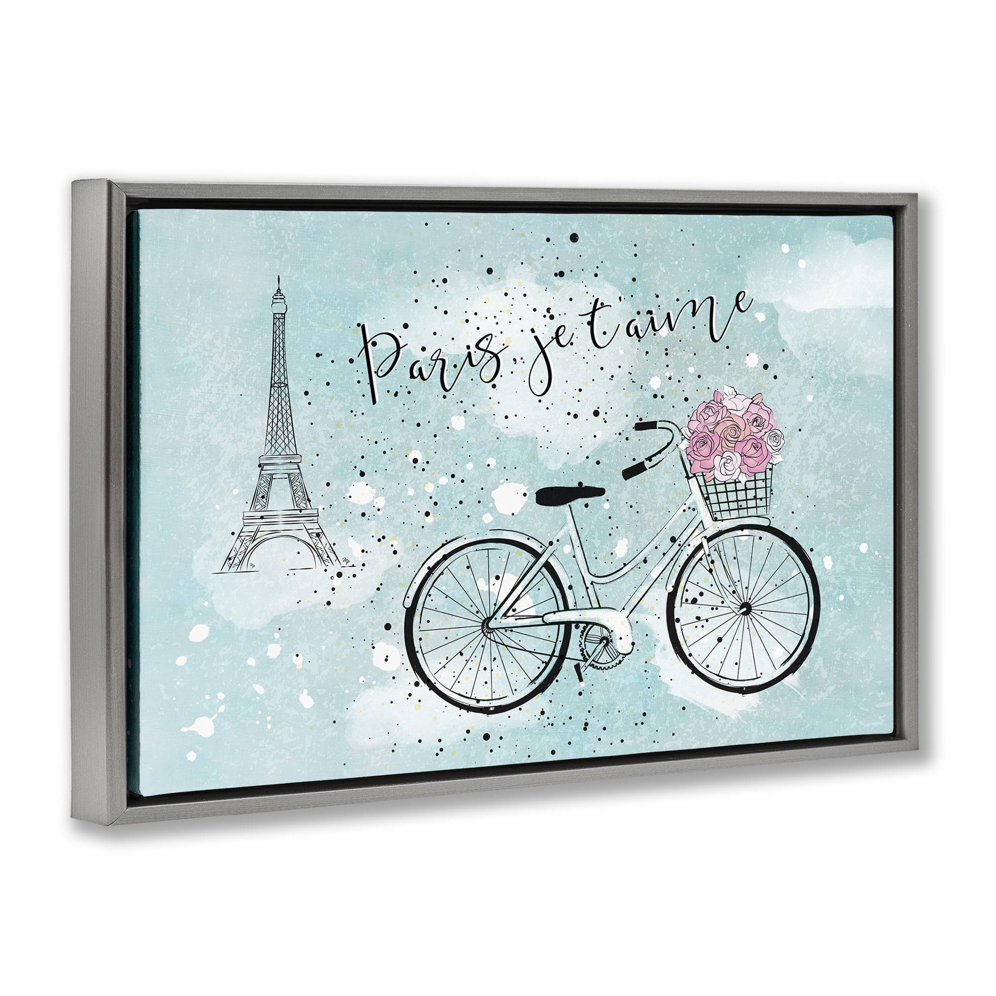 Stupell Industries Love Paris Bicycle Cities & Countries Painting Gray Floater Framed Canvas Art Print Wall Art, 31 x 21