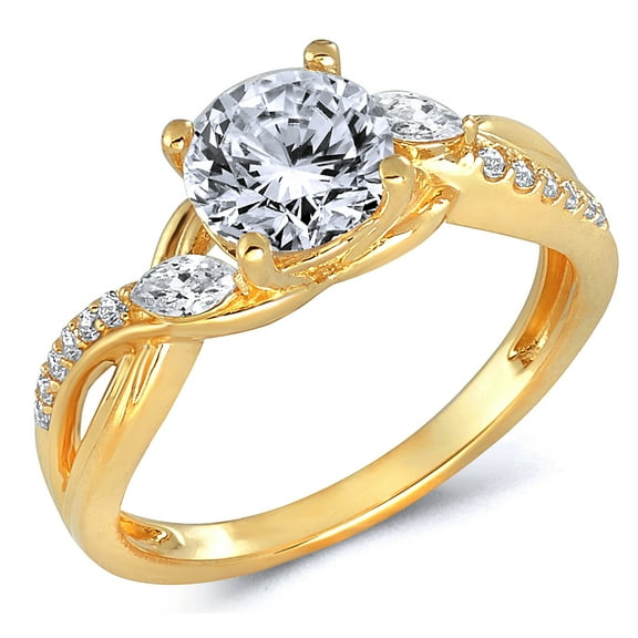 Wellingsale Ladies Solid 14k Yellow Gold Polished CZ Cubic Zirconia Engagement Ring - Size 4