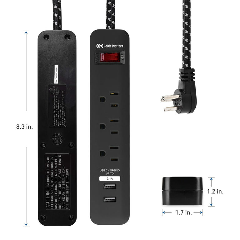 2 Pack Power Strip Surge Protector Flat Plug - 6 Widely Spaced
