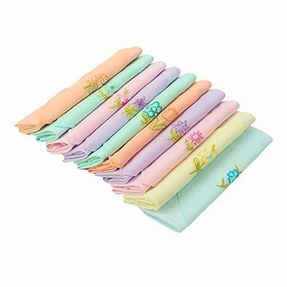 Women'S Embroidered 100% Pure Cotton Handkerchief Multicolor | Hanky For Women | Pack Of 10