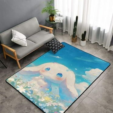 Cute Cinnamoroll Area Rug Living Room Carpet Bedroom 5x3 feet Rug Flannel Children Crawling Non-Slip Floor Mat for Kids Playroom Garden Entry Home Decor 60x39 Inch