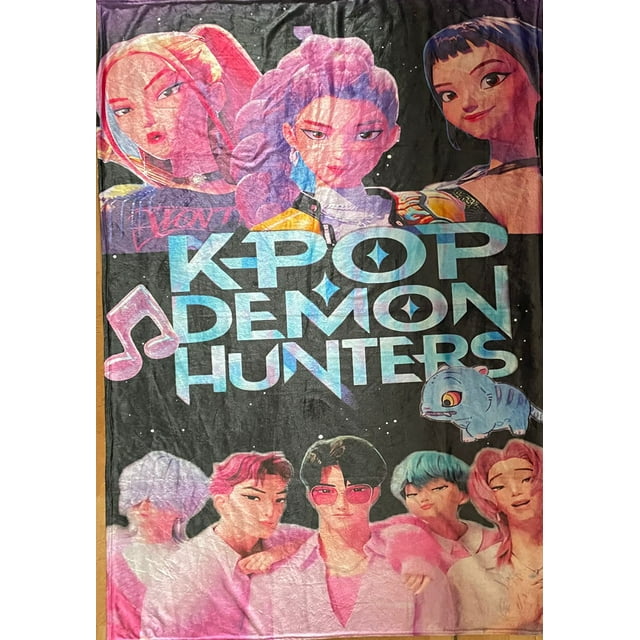 Exclusiva! Cobija Frazada Ultra Suave K-Pop Demon Hunters Guerreras Huntrix y Saja Boys Negro