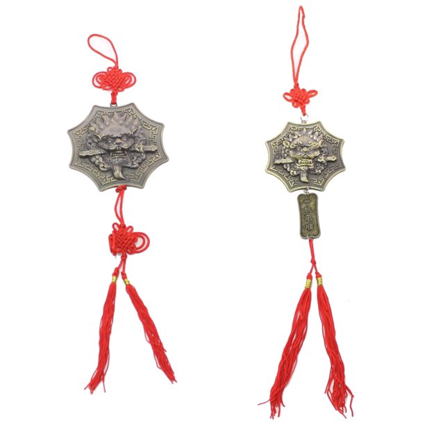 Smiling JuJu - Set of 2 Brass Chinese Feng Shui Foo Dog Lion Hanging