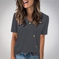 thumbnail image 2 of Tops de Color Sólido para las Mujeres, Botón de Cuello en V de Manga Corta, Top de Moda Casual para las Mujeres, 2 of 9