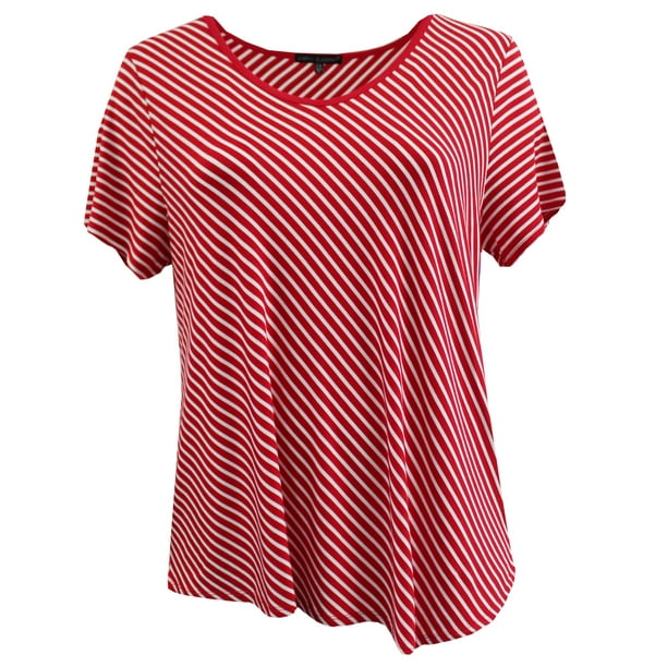 Women's Plus Size Short Sleeve Stripe T Shirt Summer Top Tee Red 2X 17056 BNY Corner