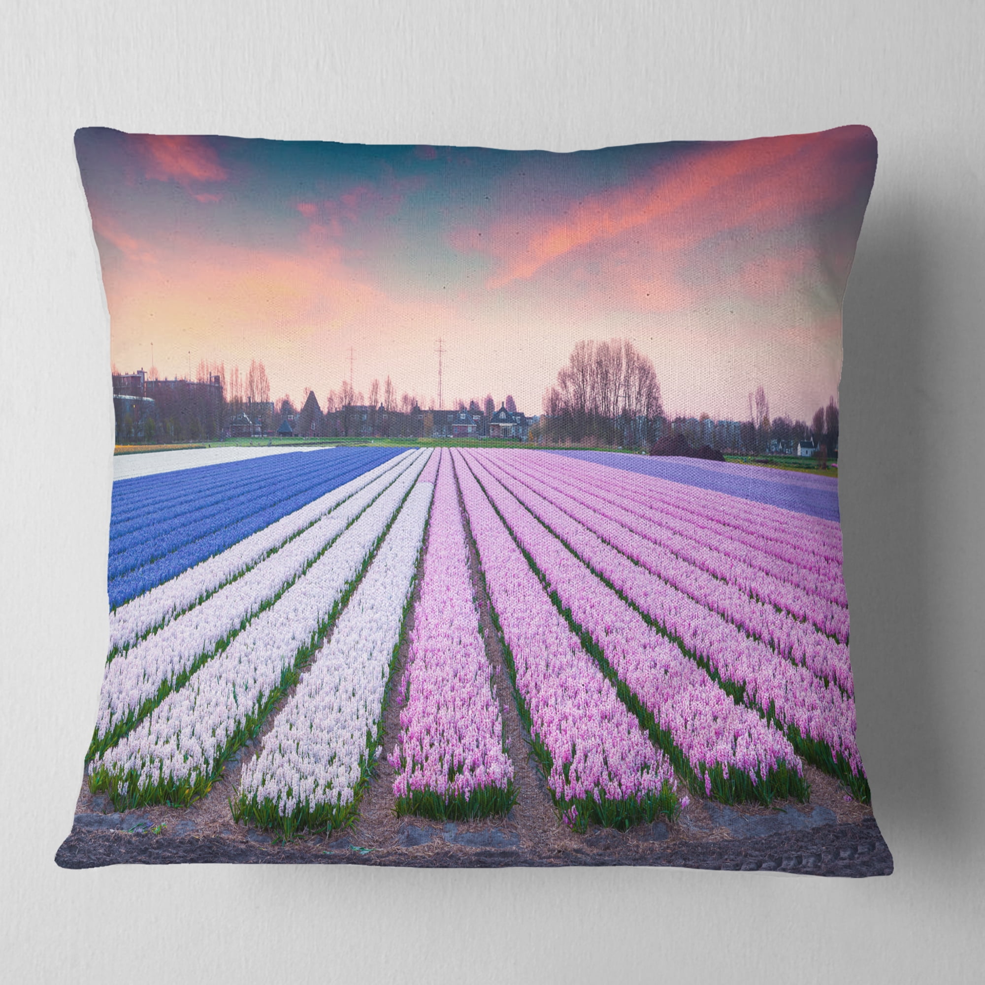 Designart Colorful Hyacinth Flowers at Sunrise - Photography Throw Pillow - 16x16