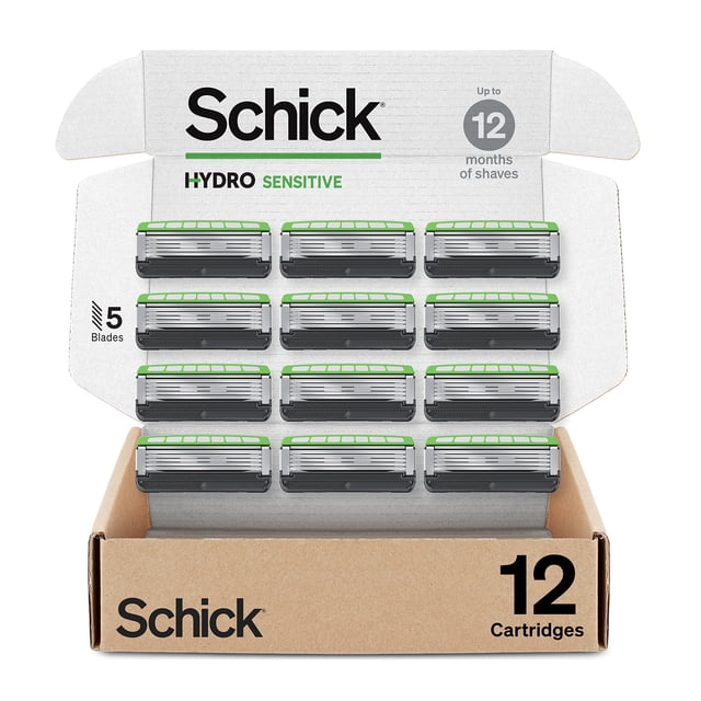 Recambios de afeitar Schick Hydro Sensitive de 5 cuchillas para hombre, 12 unidades