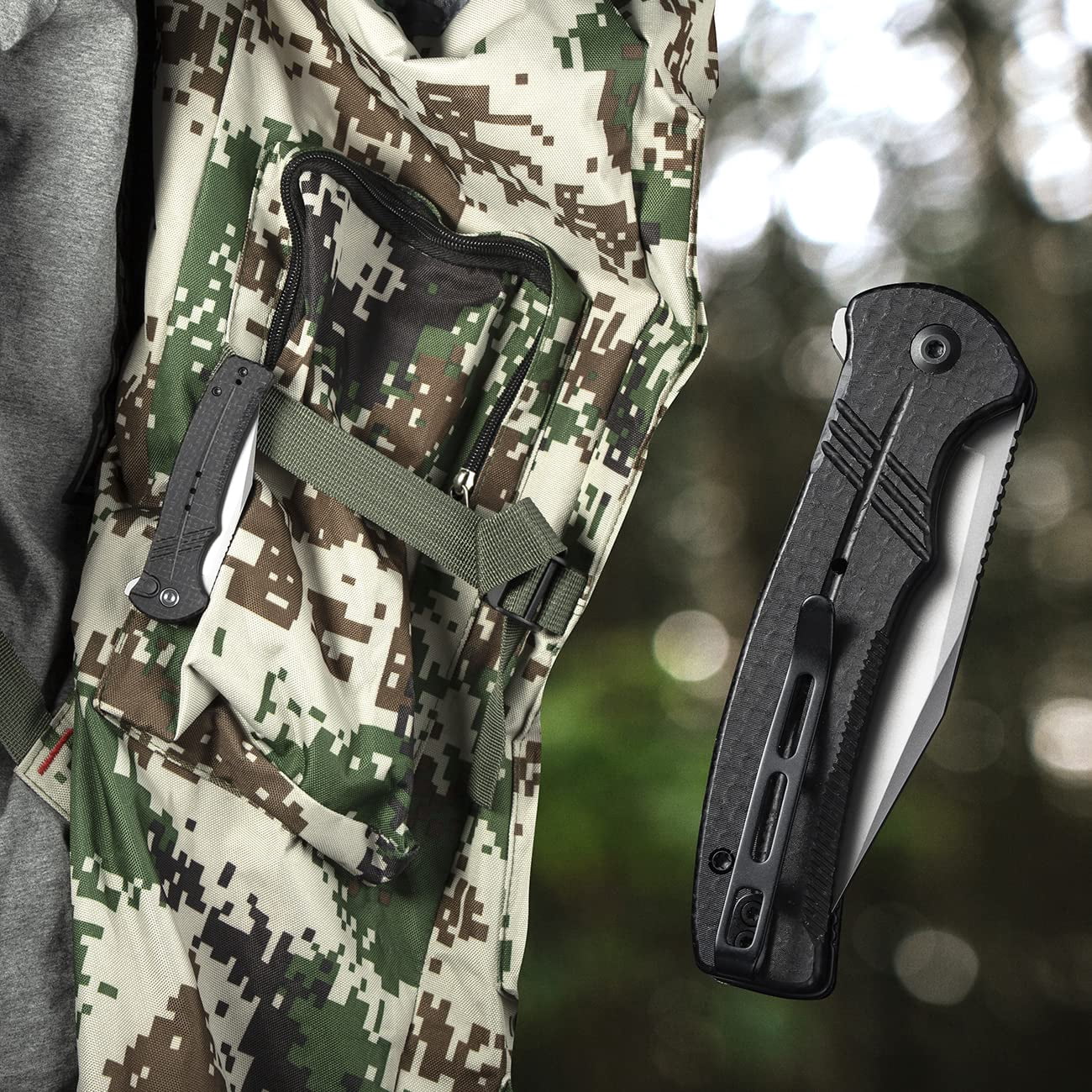 CIVIVI Folding Pocket Knife, Button Lock Flipper Cogent Knife 14C28N Blade Black Micarta Handle C20038D-7