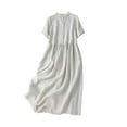 thumbnail image 3 of Meichang Robes T-Shirt en Coton et Lin Femmes Été Manches Courtes Col Demi-Boutonnage Robe Midi Ligne A Superposée Fluide Robes de Plage, 3 of 9