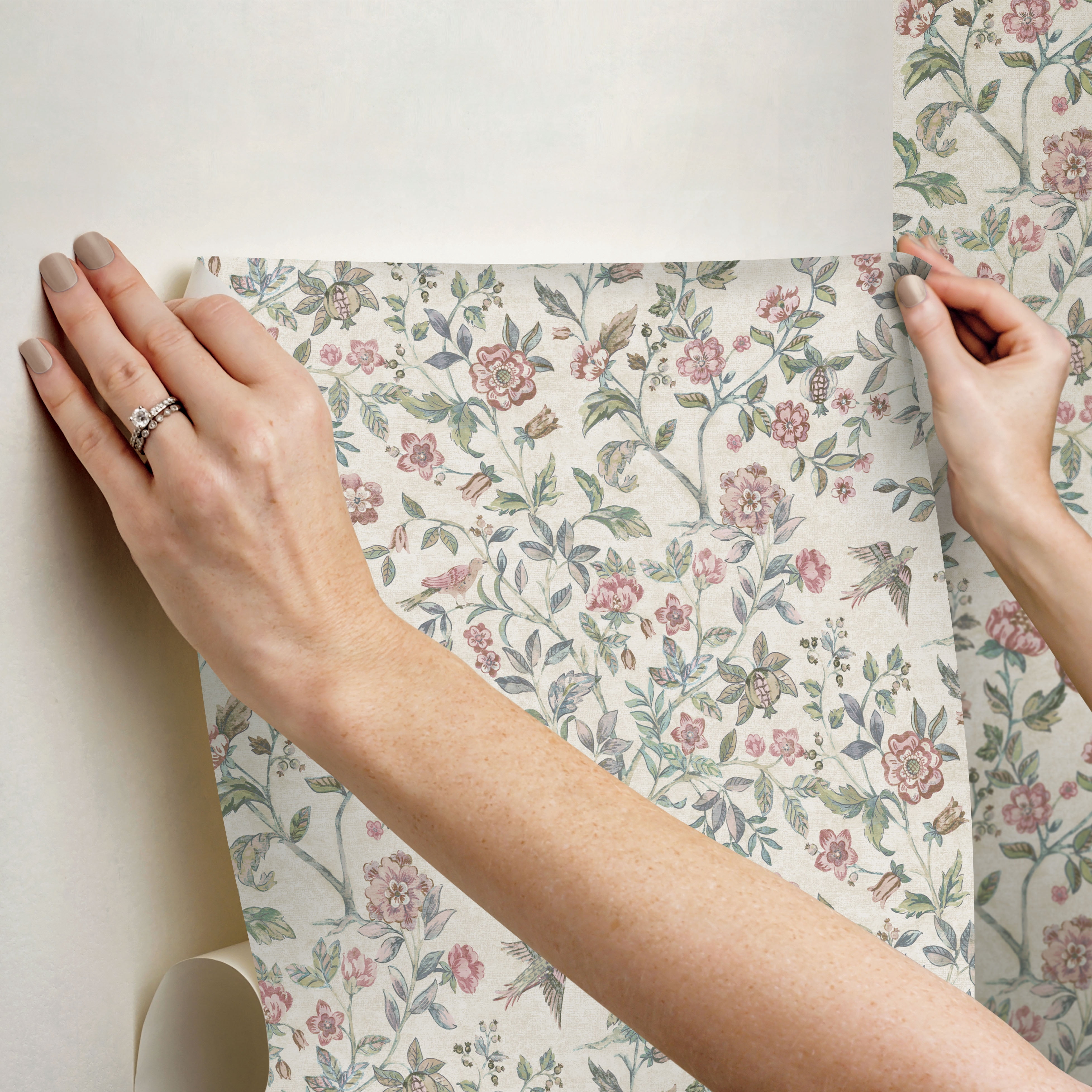 Better Homes & Gardens Blush Bird Botanical Peel and Stick Wallpaper 30.75 Sq. ft