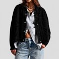 thumbnail image 2 of vdgthytj Jackets for Women Snap Button Lapel Collar Long Sleeve Cropped Fashion Fall Casual Outerwear with Chest Pockets(Small,Black), 2 of 9
