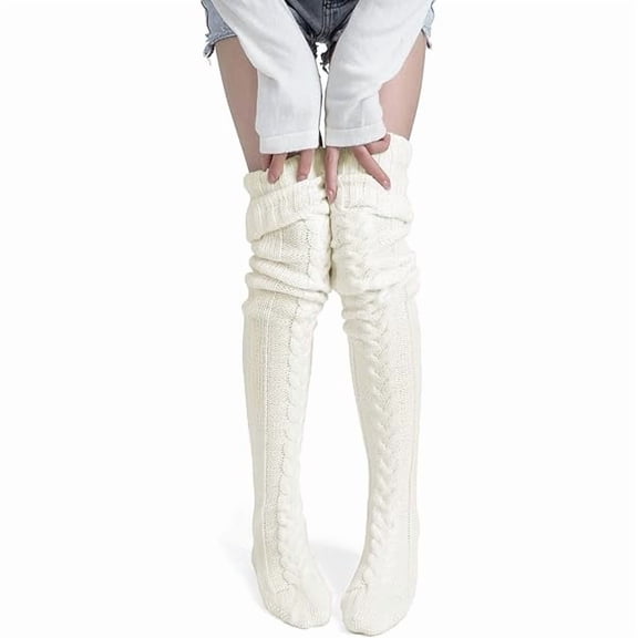 Fu997 Women's Thigh High Socks Over the Knee Cable Knit Boot Socks, Long Warm Fashion Leg Warmers Winter