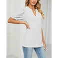 thumbnail image 4 of Eyelet Tops for Women Summer 2025 Notch V-Neck Cute Puff Sleeve Eyelet T-Shirts Casual Loose Tee Blouses Shermie, 4 of 6