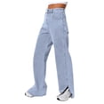 thumbnail image 3 of Henpk New Arrivals 2024 Now Trending 2024 Jeans For Women High Rise Leggings For Women Plus Size Clearance Jeans Solid Color Jeans Gradient Washed Trousers With Slits Blue L, 3 of 9