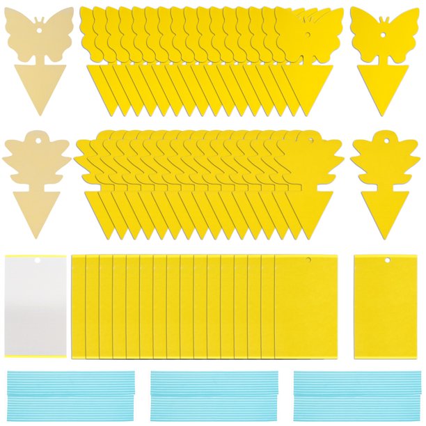 54 Piezas Fuertes Trampas Adhesivas Para Moscas Para Plantas De Interior Y Exterior, Pegatinas De Papel Para Moscas Naturales Seguras, Atrapamoscas De Doble Cara, Impermeables, Placas Amarillas, Pega Muyoka Hogar