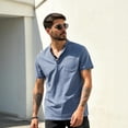 thumbnail image 5 of Men's Henley Shirt Short Sleeve Cotton Casual T-Shirt With Chest Pocket Contrast Button Placket Regular Fit Summer Tops for Daily Wear,M, 5 of 5