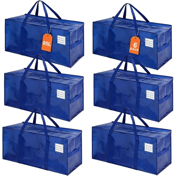 stusgo 6 Pack Extra Large Moving Bags Heavy Duty with Zippers & Carrying Handles, Moving Boxes Alternative, Packing Supplies, Large Storage Bags Totes for Space Saving(Blue)