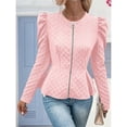 thumbnail image 4 of Chaqueta de Larga con Cuello Redondo para Mujer, Abrigo Informal Elegante A Cuadros con Cremallera para Otoño e Invierno Rosa S, 4 of 10