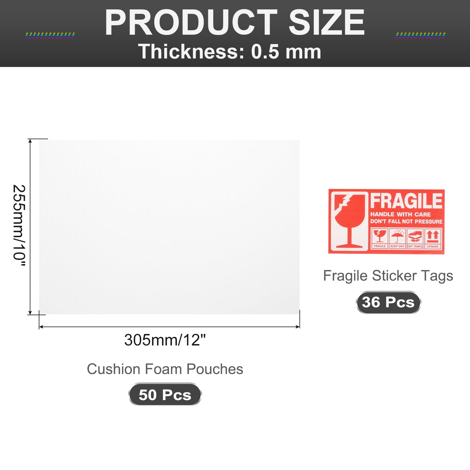 Uxcell Foam Packing Pouches, 50pcs 10x12 Inch Wrap Bubble Pouches Cushion Foam Packing Supplies White with 36 Fragile Tags