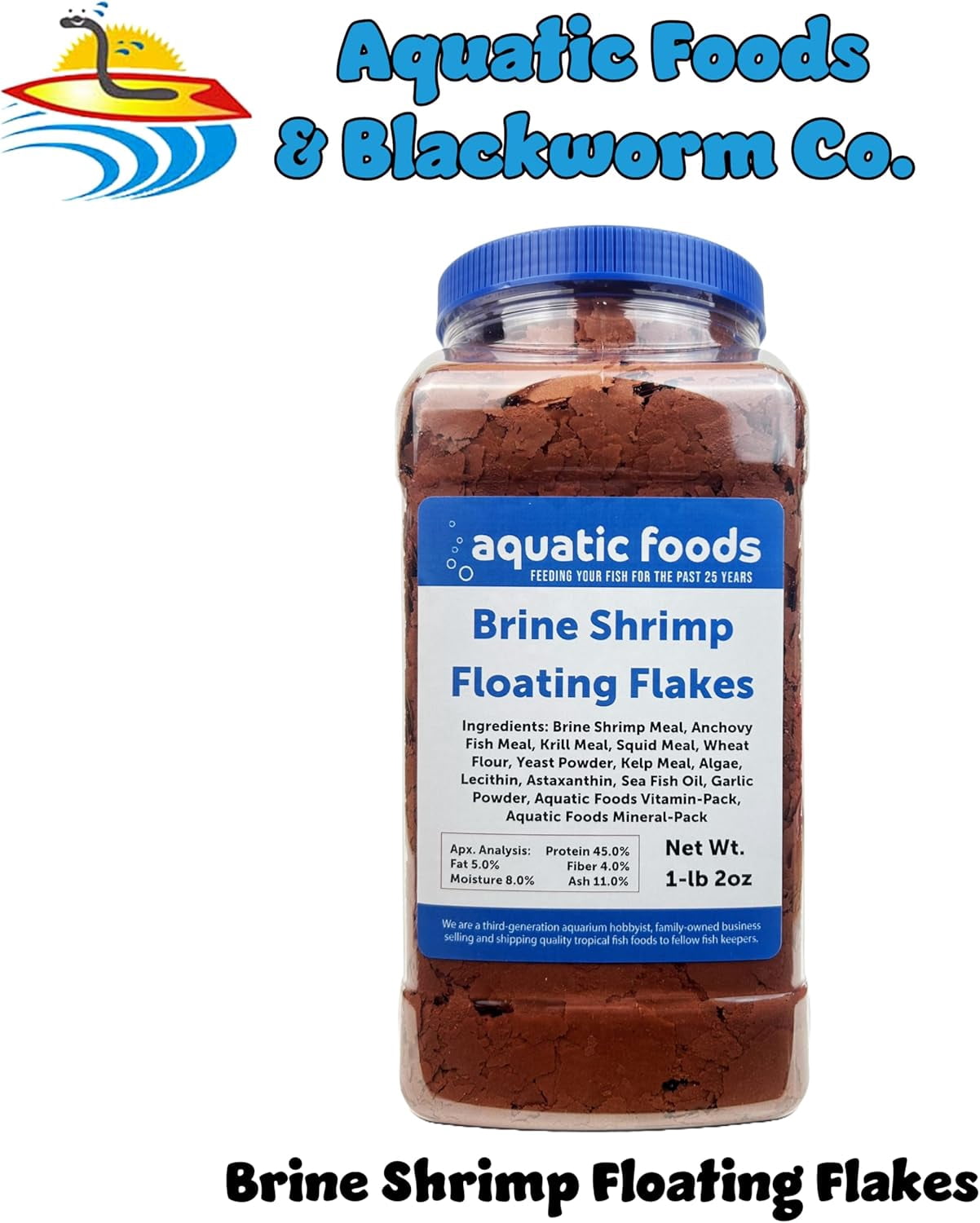 Brine Shrimp Premium Flakes for All Freshwater Tropical Fish, All Marine Fish, Tangs, Butterflies, Angelfish, Anthias, Clown Fish - 1-lb 2oz