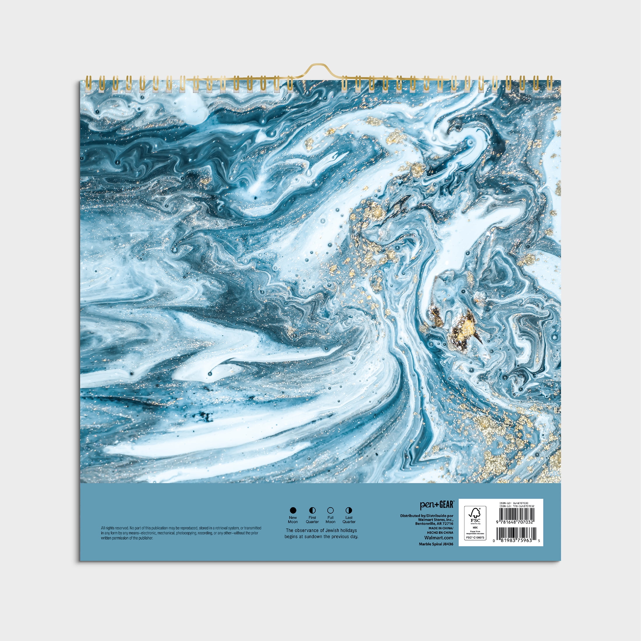 2023 -12 Month Calendar-Marble border- 12x12 Spiral bound-by Pen+Gear