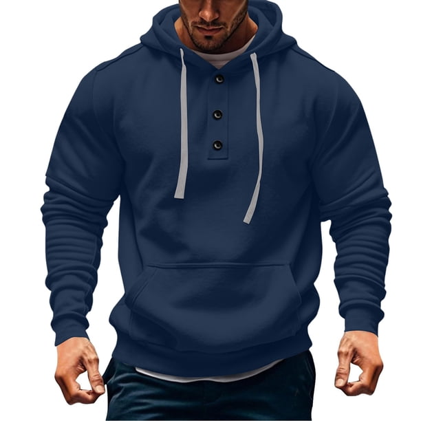 pstuiky hombres de manga larga, Sudadera con capucha y manga larga para hombre, estilo informal, deportiva, con cordón y bolsillos, de color liso y a la moda camisetas de hombre xxl