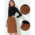 thumbnail image 2 of Allegra K Falda de gamuza para mujer Hasta la rodilla Botón Frente Cintura alta Bolsillos Decoración Faldas acampanadas marrón XS, 2 of 4