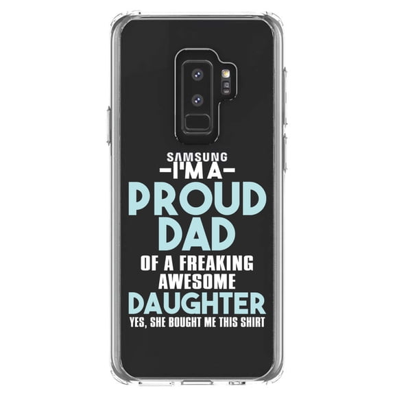 DistinctInk Clear Shockproof Hybrid Case for Samsung Galaxy S9  PLUS (6.2" Screen) - TPU Bumper Acrylic Back Tempered Glass Screen Protector - I'm a Proud Dad of Awesome Daughter