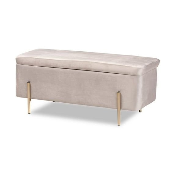 Baxton Studio Rockwell Contemporary Glam and Luxe Grey Velvet Fabric Upholstered and Gold Finished Metal Storage