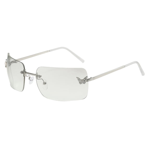 Rimless Y2K Sunglasses for Women Men Fashion Wrap Around Sunglasses Tinted Lens 2000s Sun Glasses Shades Butterfly