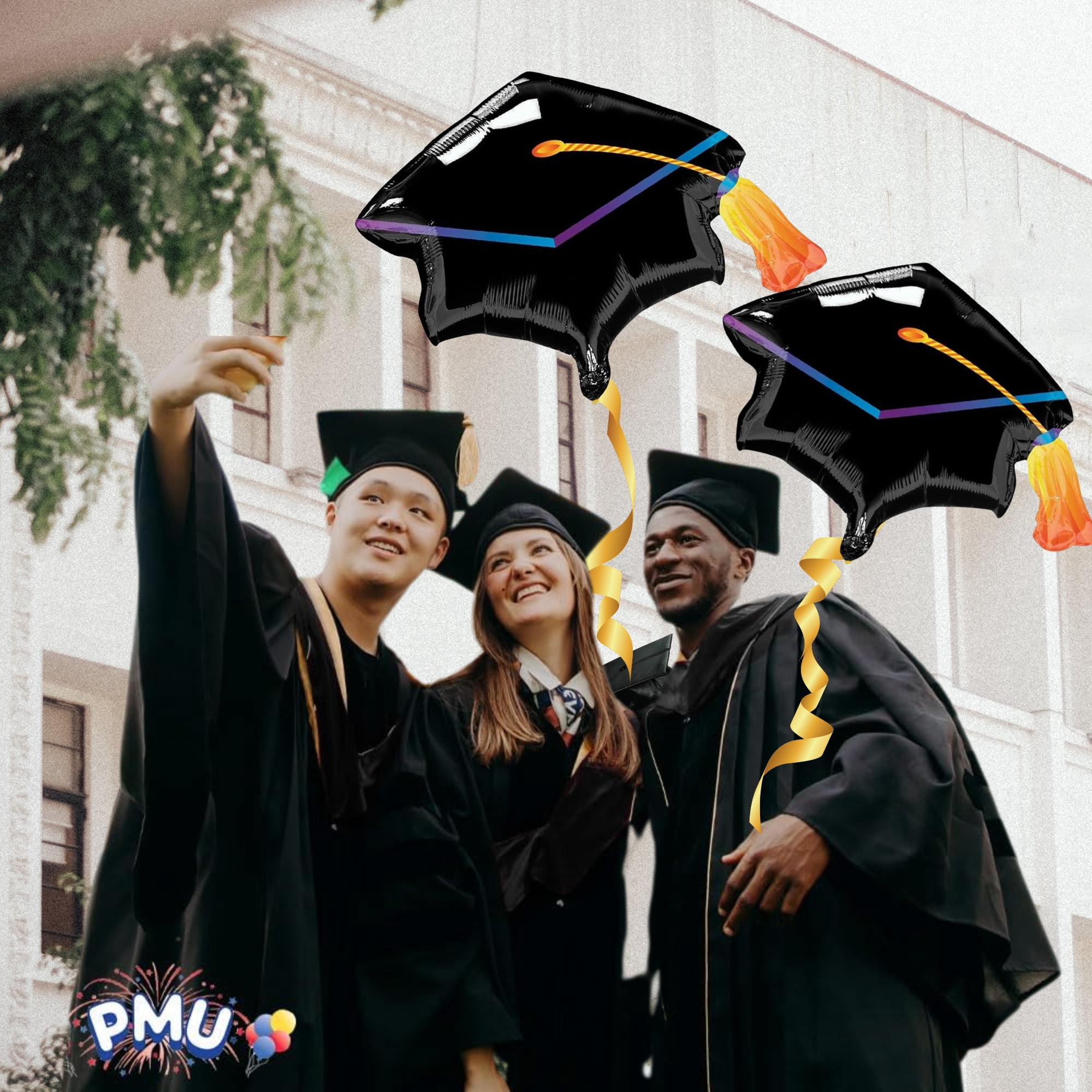 PMU Graduation 31 Inch Black Graduation Cap Mylar Foil Balloons Pkg/10