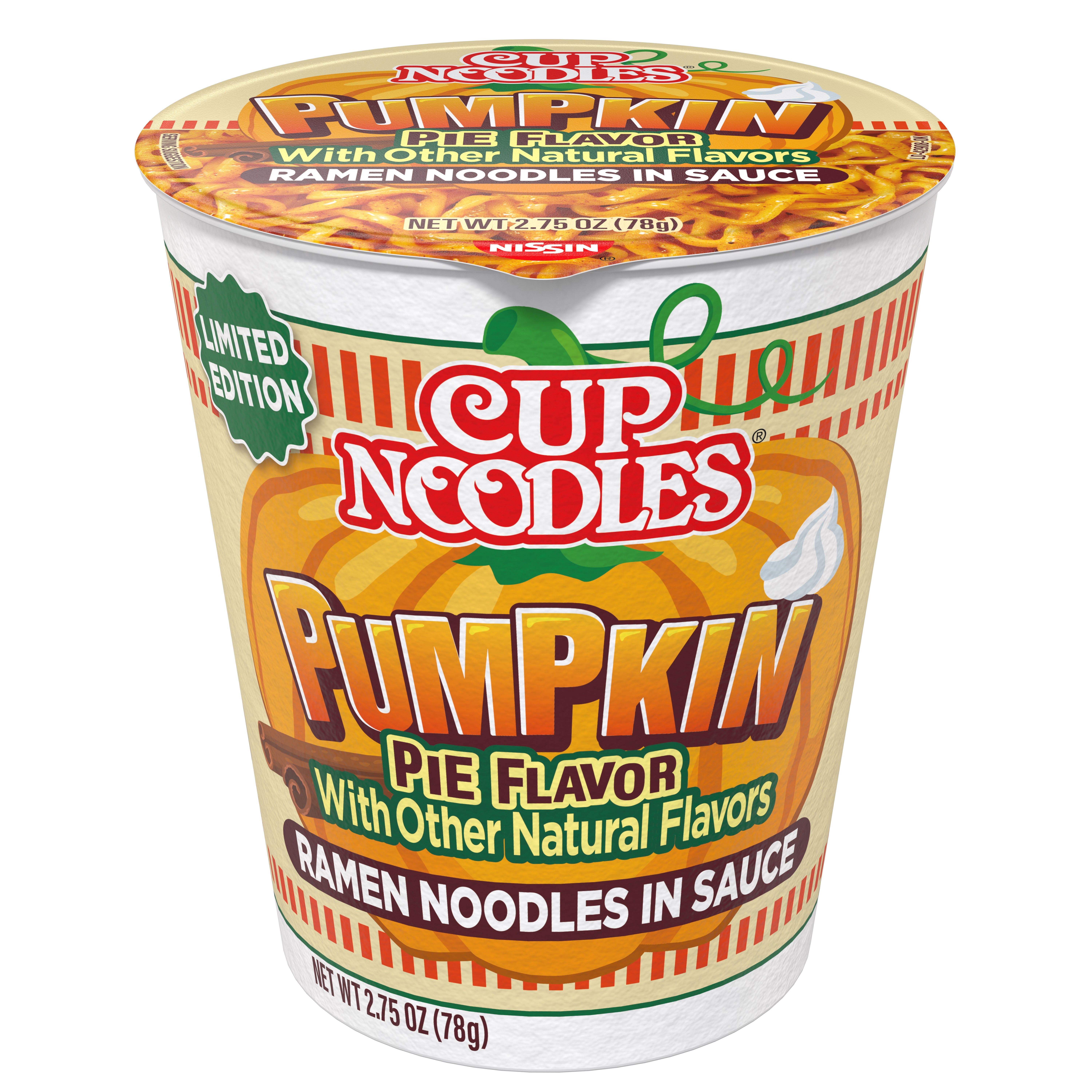 Nissin Foods Cup Noodles Limited Edition Ramen Noodles Pumpkin Pie Flavor, 2.75oz Shelf Stable Cup