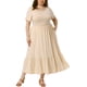 thumbnail image 2 of Vestidos de mujer de tallas grandes Agnes Orinda, con mangas cortas, cuello redondo, vestido básico de verano tipo maxi, color albaricoque, talla 3X, 2 of 6