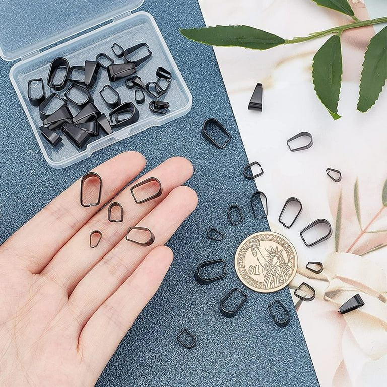 About 50pcs 5 Sizes Black Pendant Bails Stainless Steel Snap On
