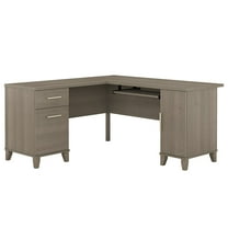 Bush Furniture Somerset 60 in L Desk with Keyboard Tray, File Drawer, Box Drawer and Storage Cabinet in Ash Gray (Ships in 2 Boxes)