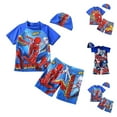 thumbnail image 3 of Maillot de Bain Spiderman Captain America pour Garçons, Manches Courtes, Bonnet de Bain Sebneei, 3 of 3