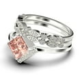 thumbnail image 4 of Boho & Hippie 2.50 Carat Princess Cut Morganite And Diamond Moissanite Dainty Engagement Ring, Classic Wedding Ring, Two Matching Band In 10K Solid White Gold, Gift For Her, Promise Ring, Trio Set, 4 of 4